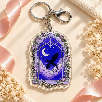 Fantasy Dragon Moon acrylic keychain, bookish bag charm