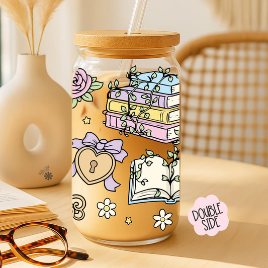 Enchanted Forest 16 OZ Glass Can With Lid and Straw / Bookish Mug / Book Lover Gift / Bookish Merch Stickers / UV Dtf Libbey Wrap Transfert