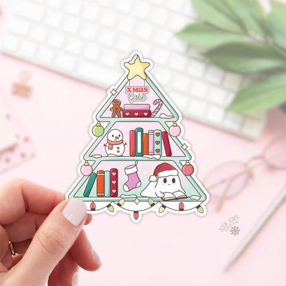 Christmas Tree Bookshelf Stickers / Holiday Bookish Stickers / Book Lover Gift / Bookish Merch / Kindle Sticker / Reading Lover