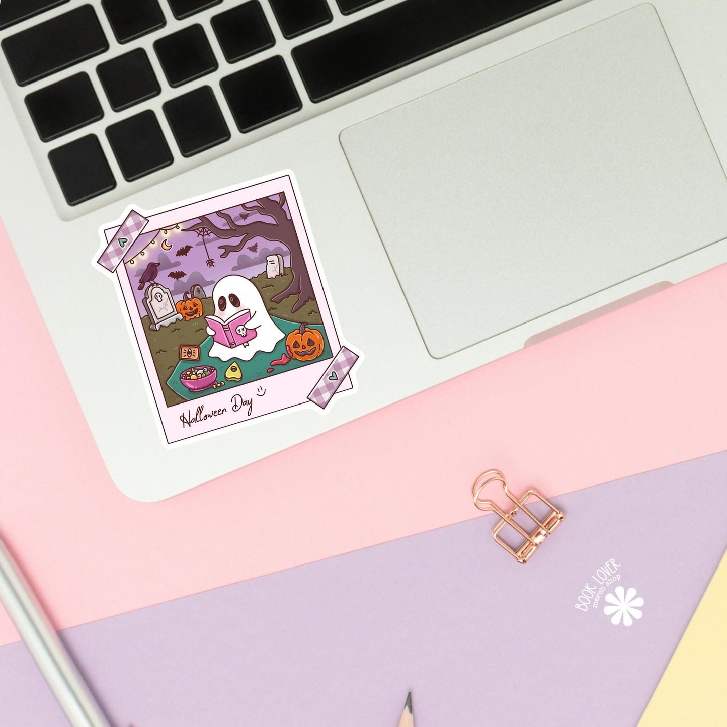 Halloween Ghost Polaroid Sticker / Cute Halloween Bookish / Ghost Reading / Spooky Reader Gift / Kawaii Halloween / Bookish Ghost / Kindle