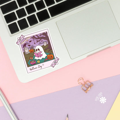 Halloween Ghost Polaroid Sticker / Cute Halloween Bookish / Ghost Reading / Spooky Reader Gift / Kawaii Halloween / Bookish Ghost / Kindle