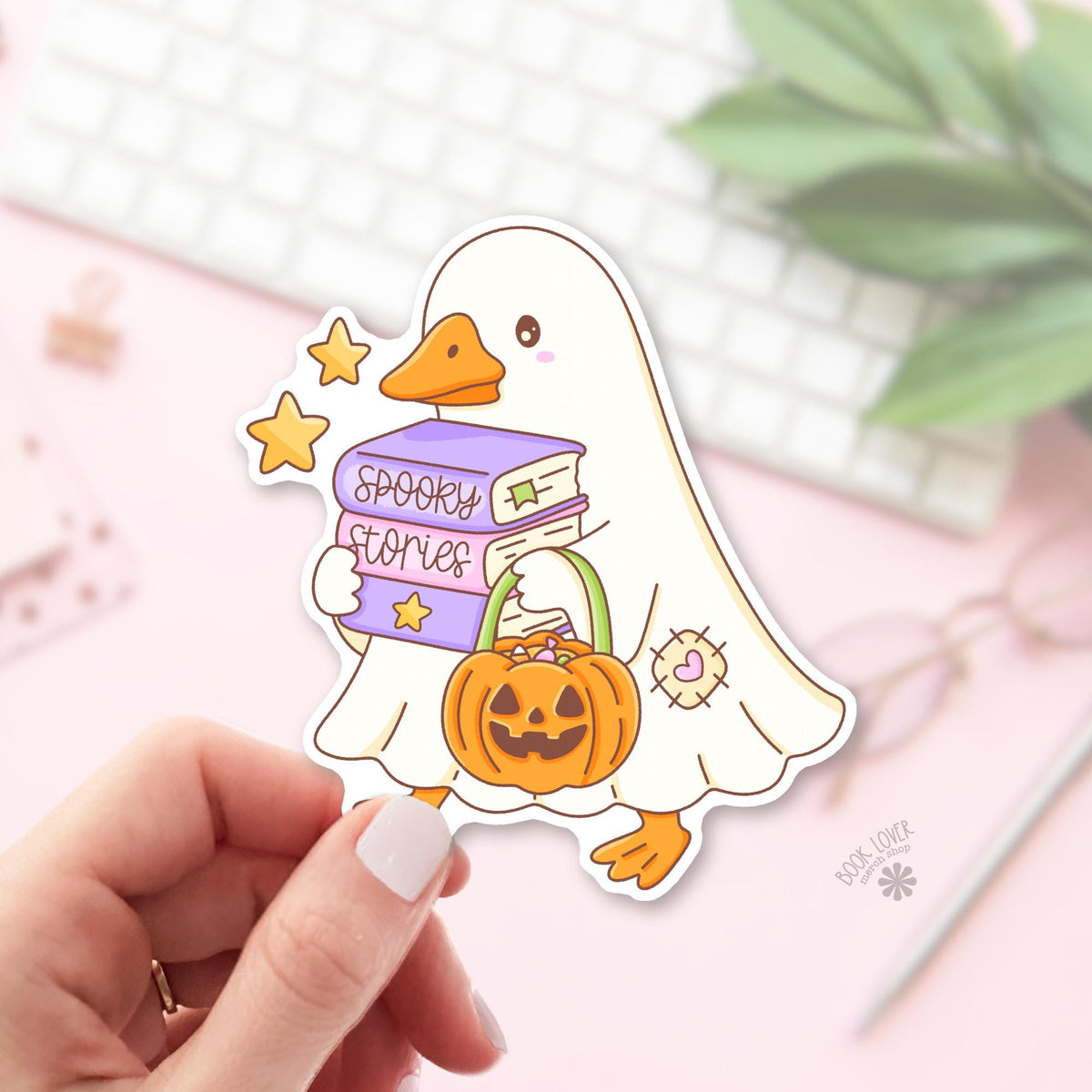 Ghost Goose Halloween bookish sticker, vinyl die cut, spooky reader gift