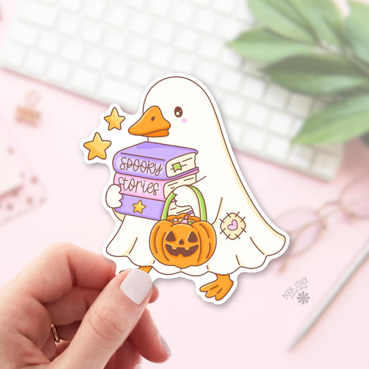 Ghost Goose Halloween bookish sticker, vinyl die cut, spooky reader gift