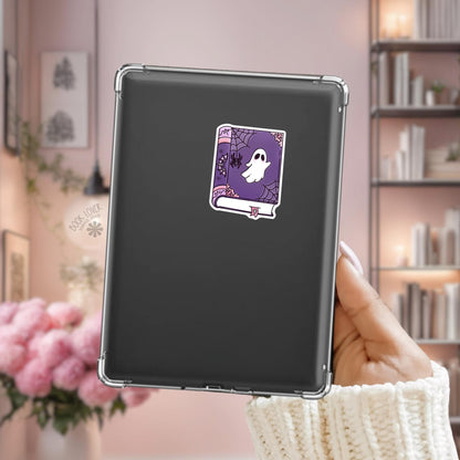 Spooky Book Sticker / Cute Halloween Bookish / Ghost Book Sticker / Spooky Reader Gift / Kawaii Halloween / Purple Spellbook / Kindle Decal