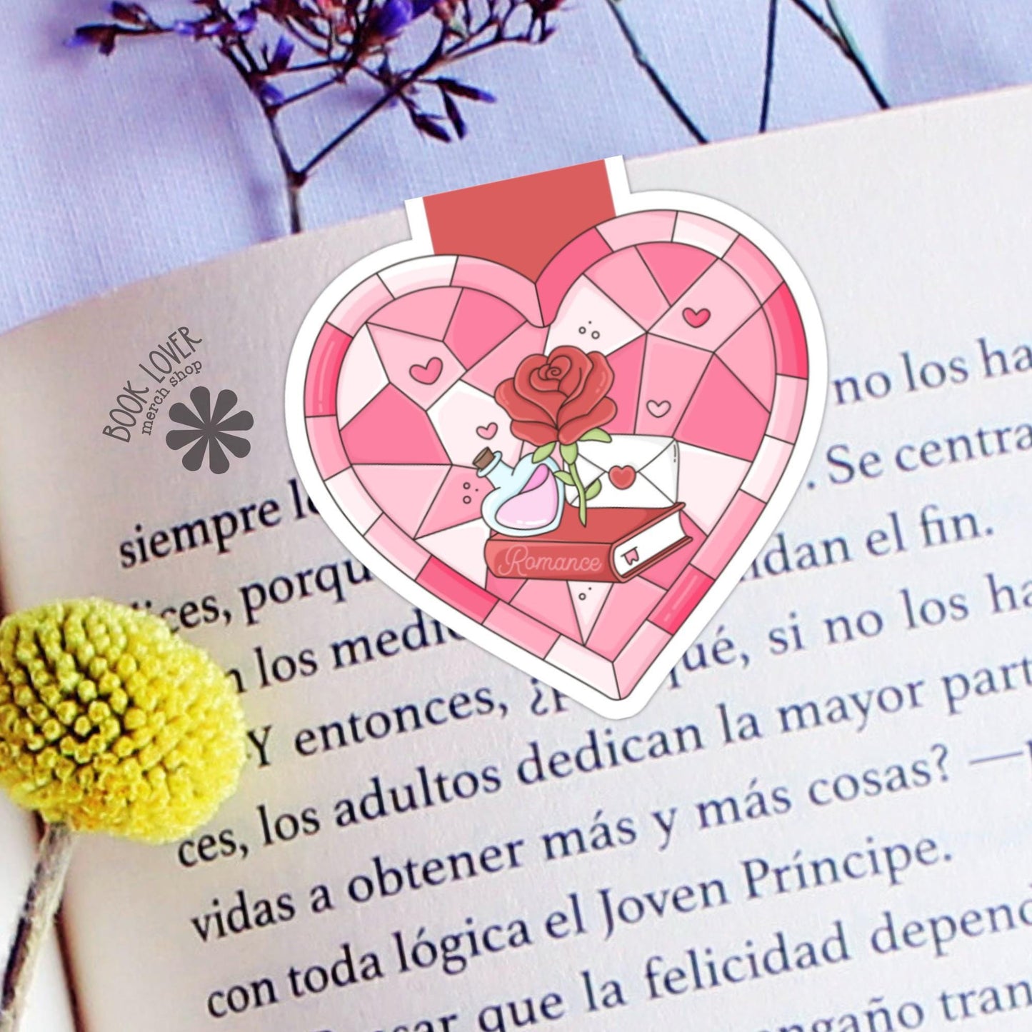 Bookish Romance Stained Glass Heart Magnetic Bookmark / Bookish Bookmark / Book Lover Gift / Bookish Merch / Romance Reader / Reading Lover