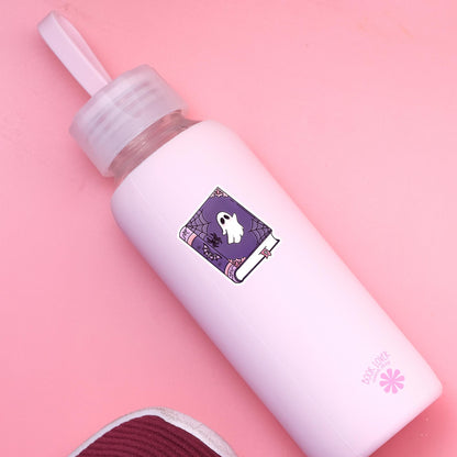 Spooky Book Sticker / Cute Halloween Bookish / Ghost Book Sticker / Spooky Reader Gift / Kawaii Halloween / Purple Spellbook / Kindle Decal