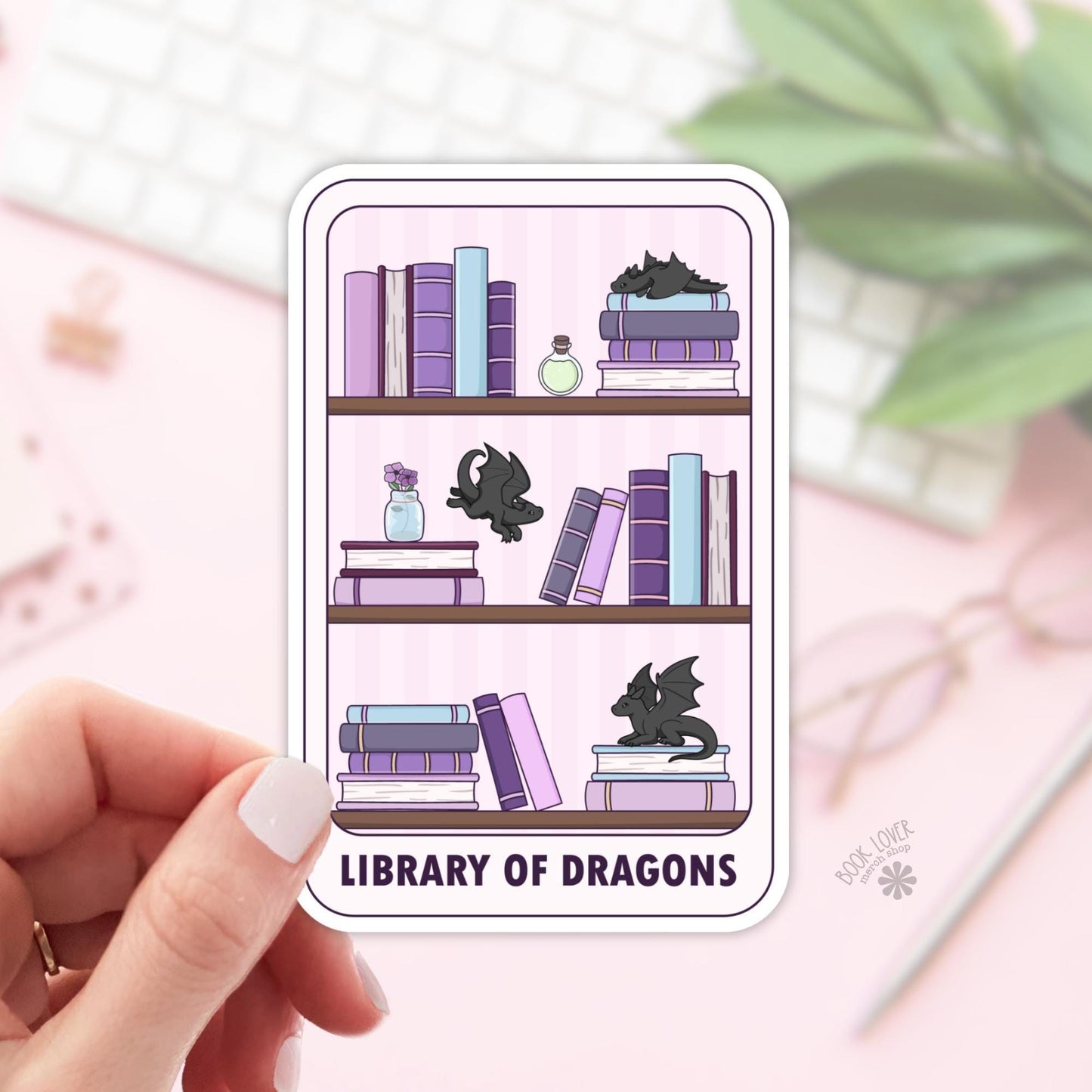Library Of Dragons Stickers / Bookish Sticker / Book Lover Gift / Bookish Merch / Kindle Sticker / Fantasy Reader / Reading Lover / E-Reader