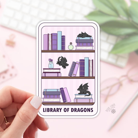 Library Of Dragons Stickers / Bookish Sticker / Book Lover Gift / Bookish Merch / Kindle Sticker / Fantasy Reader / Reading Lover / E-Reader