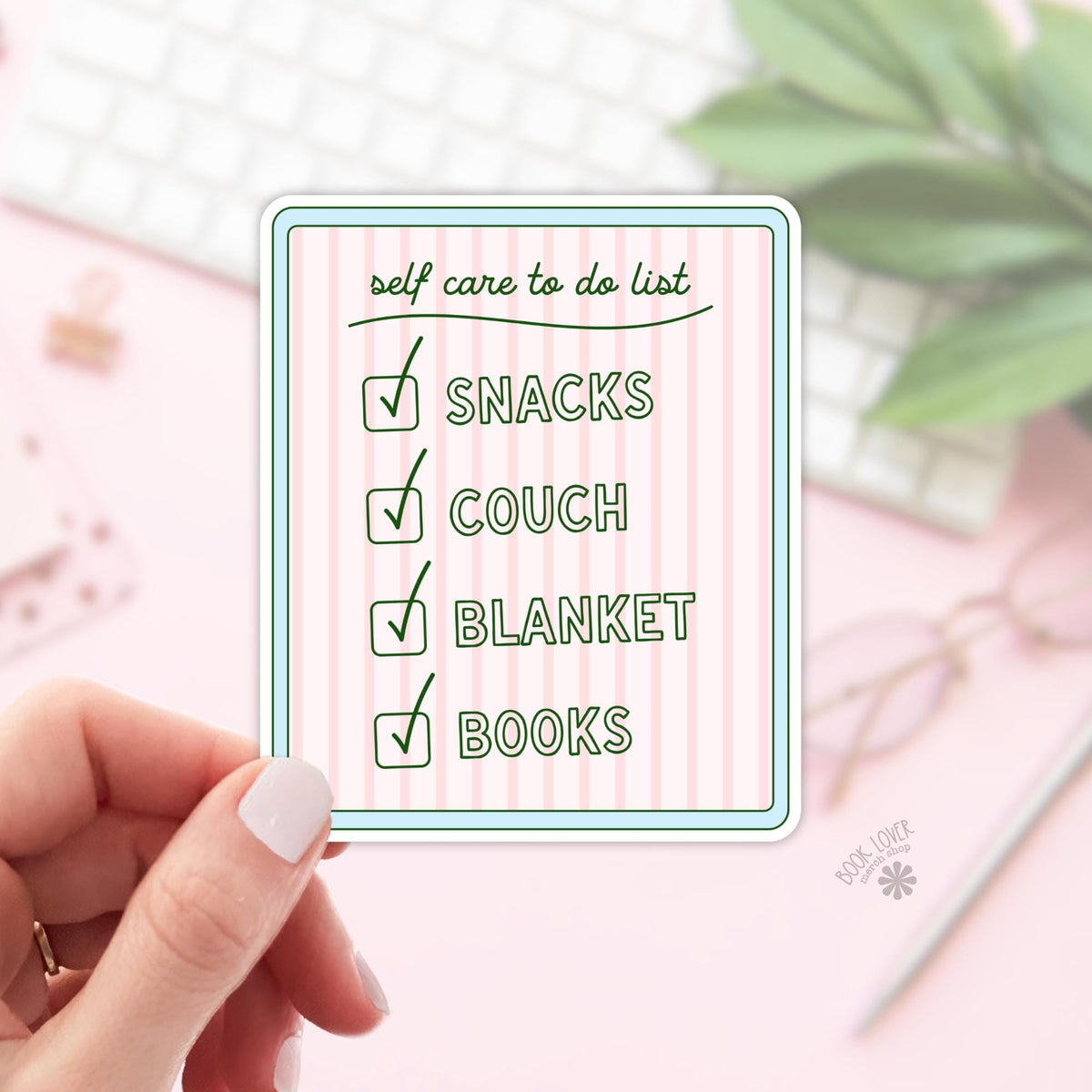 Self care to do list bookish sticker, vinyl die cut, romance reader gift