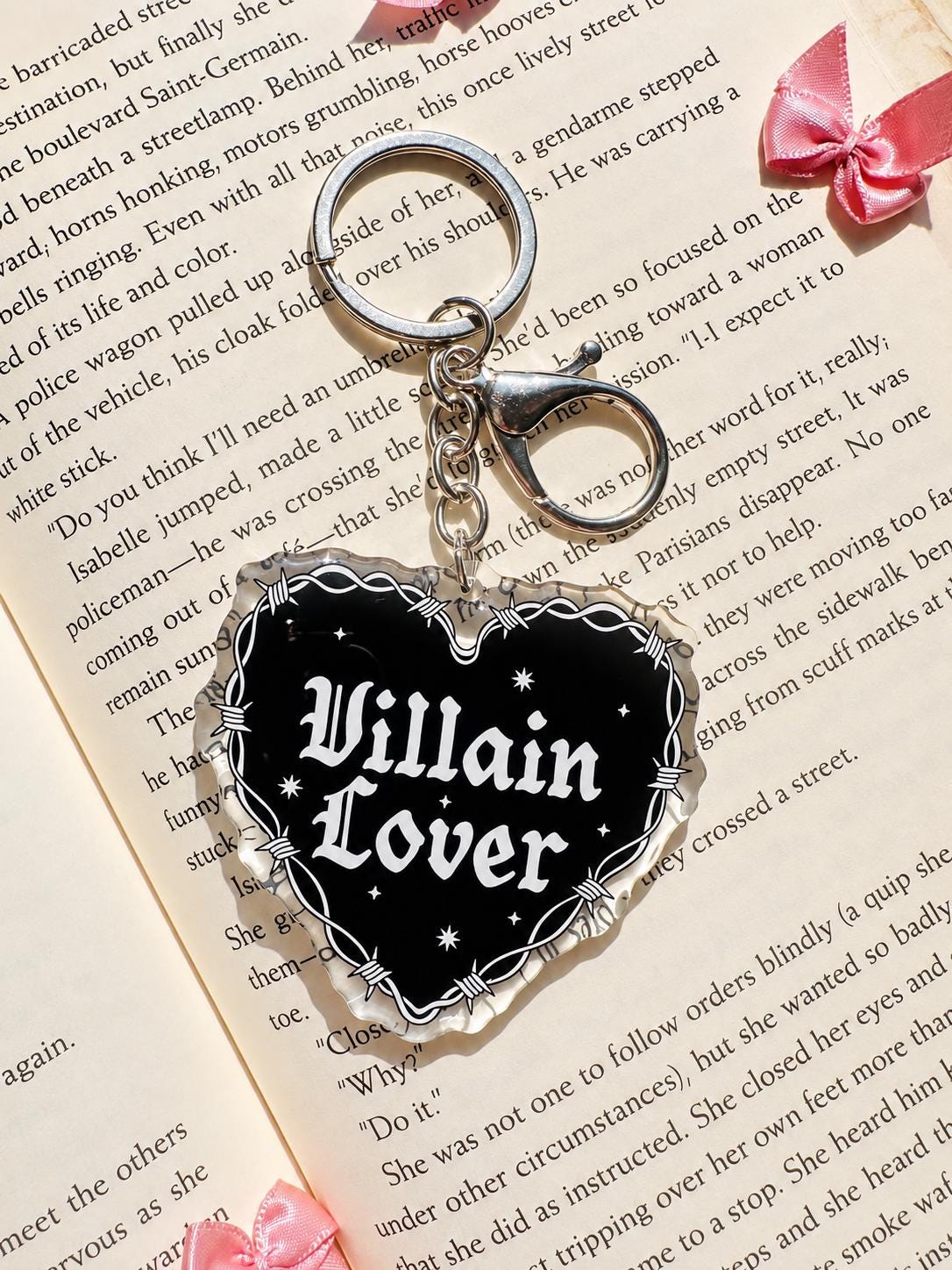 Villain Lover acrylic keychain, bookish bag charm, view 3