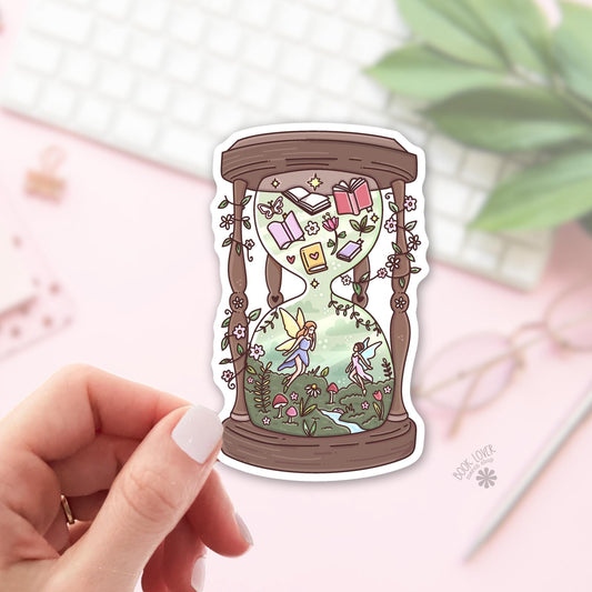 Fairy Hourglass Sticker / Bookish Fairycore Sticker / Cottagecore Fantasy / Reading Fairy Tale / Fantasy Reader Gift / Magical Book / Kindle