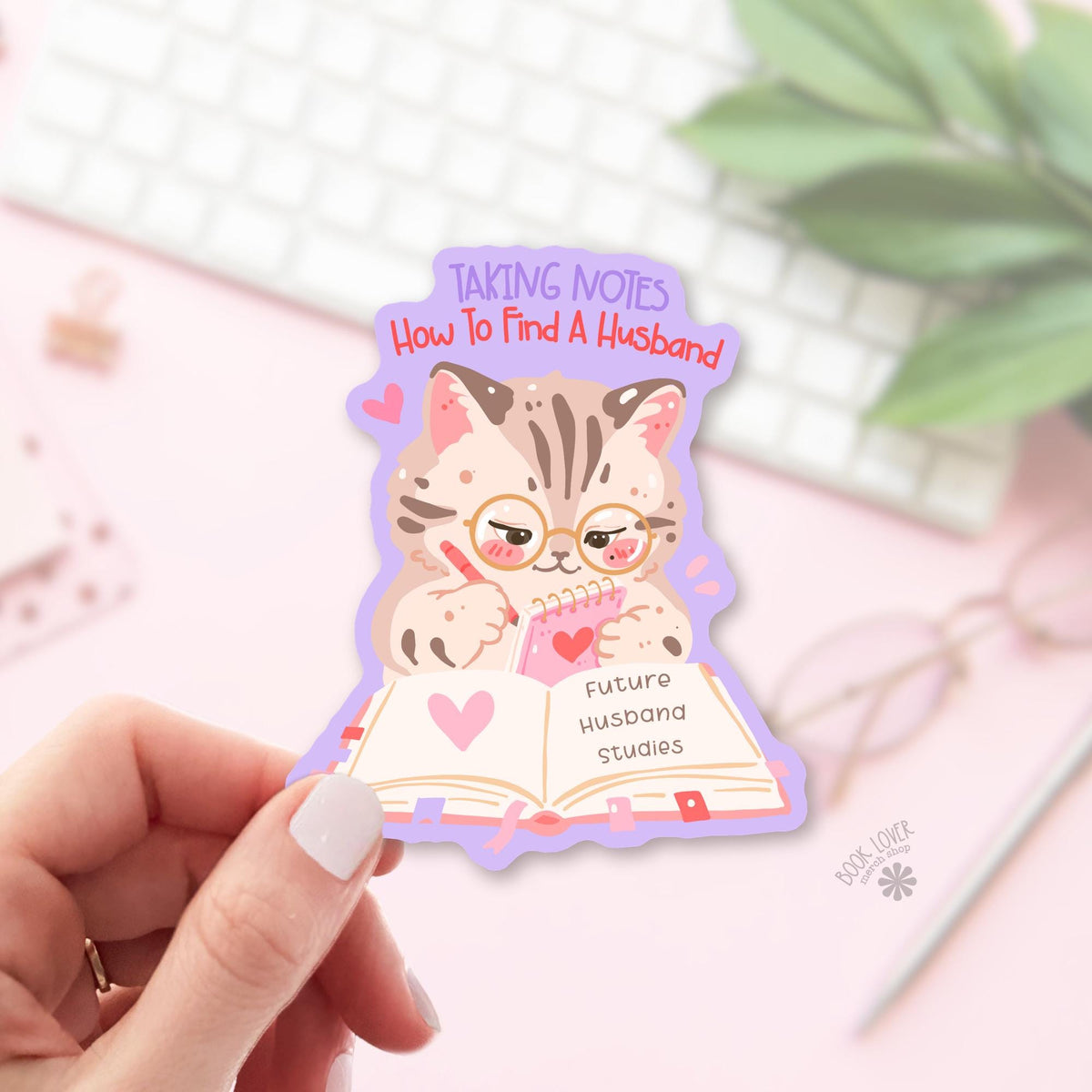 Tabby Cat Future Husband bookish sticker, vinyl die cut, Romance Reader gift