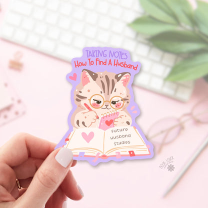 Tabby Cat Future Husband bookish sticker, vinyl die cut, Romance Reader gift