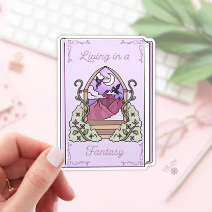 Living in a Fantasy Stickers / Bookish Stickers / Book Lover Gift / Bookish Dragon Merch / Kindle Sticker / / Reading Lover / E-Reader