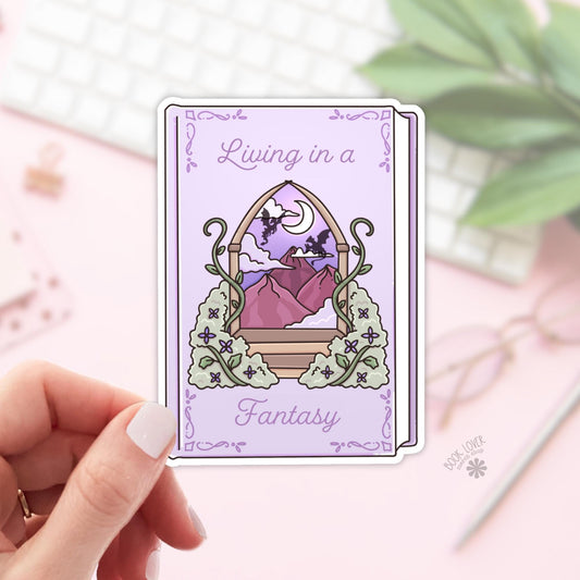 Living in a Fantasy Stickers / Bookish Stickers / Book Lover Gift / Bookish Dragon Merch / Kindle Sticker / / Reading Lover / E-Reader