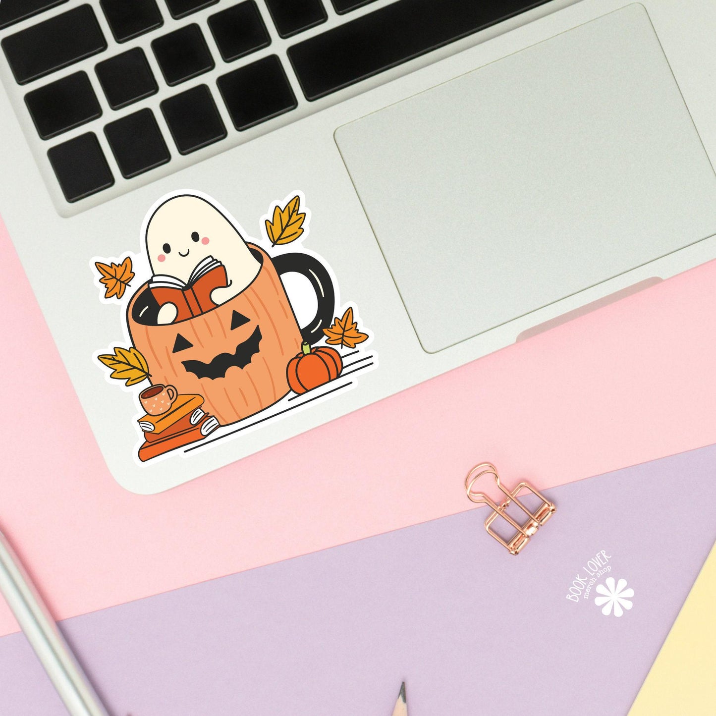 Ghost Reading in a Pumpkin Mug Stickers / Bookish Stickers / Book Lover Gift / Bookish Merch / Kindle Sticker / Smut Reader / Reading Lover