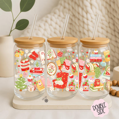 Bookish Christmas 16 OZ Glass Can With Lid and Straw / Bookish Mug / Book Lover Gift / Bookish Merch Stickers / UV Dtf Libbey Wrap Transfert