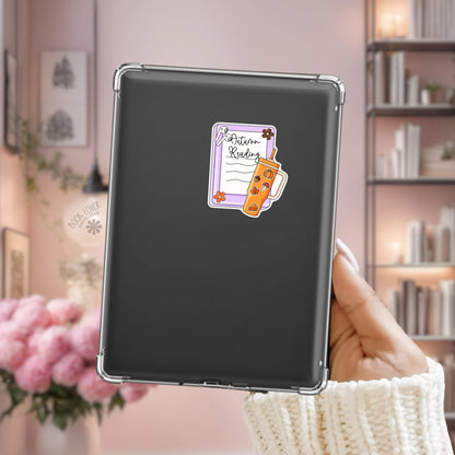 Autumn reading Kindle Kindle sticker on desk, bookish autumn decal
