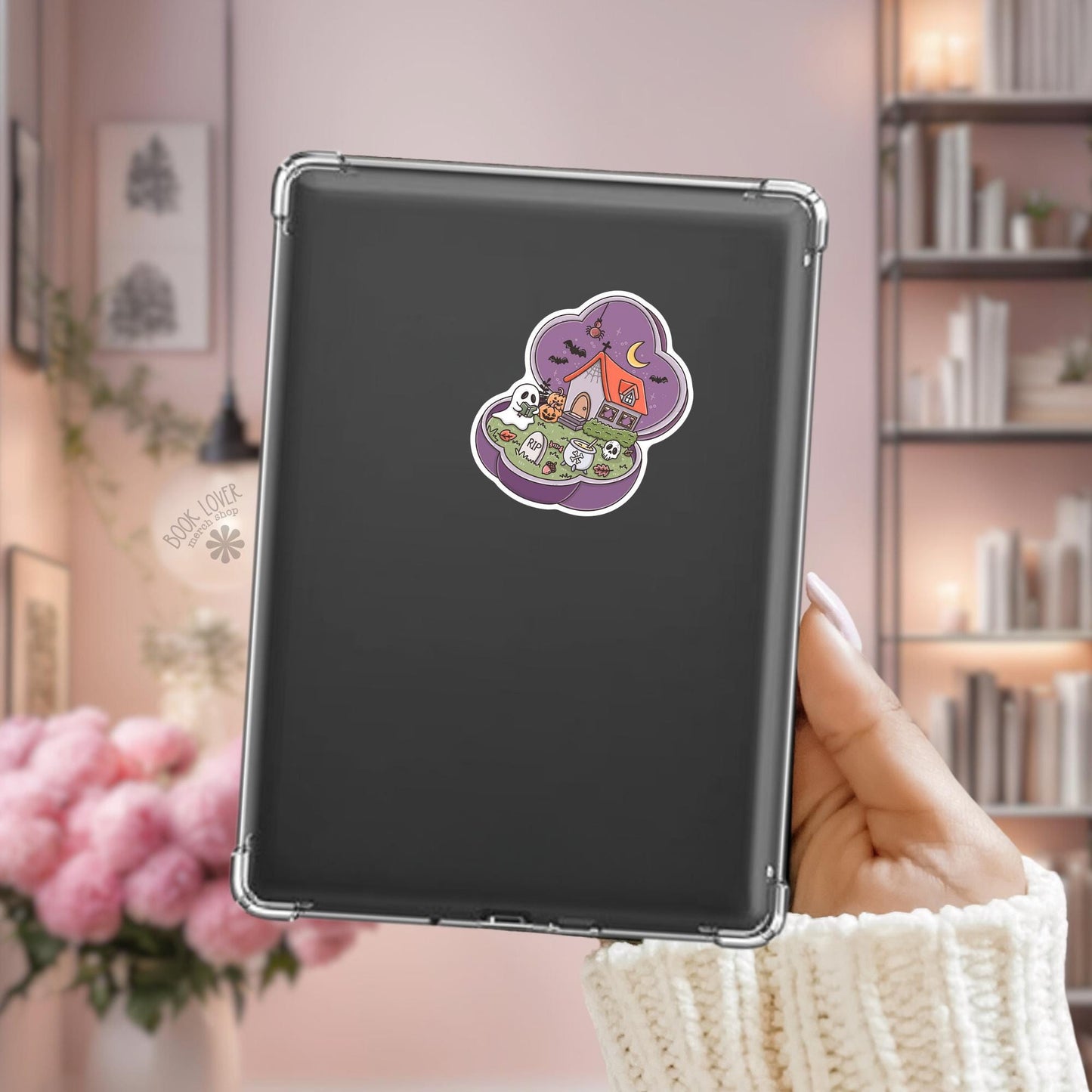 Halloween Ghost Reading Sticker / Cute Halloween Bookish / Spooky Reader Gift / Haunted House / Kawaii Halloween / Bookish Ghost / Kindle