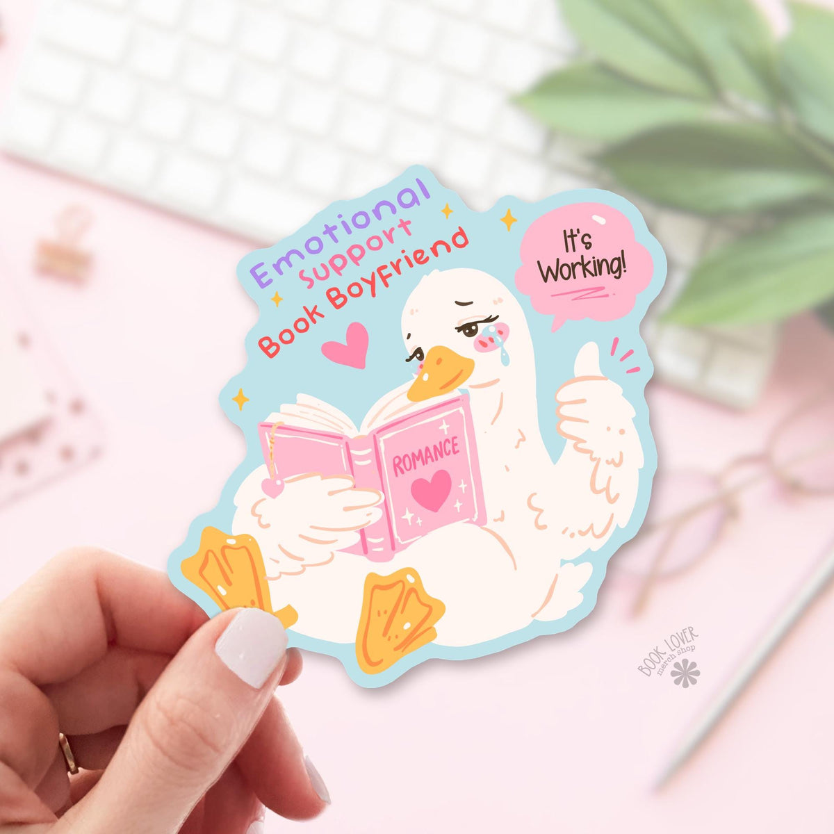Emotional Support Goose bookish sticker, vinyl die cut, Book Boyfriend Reader gift