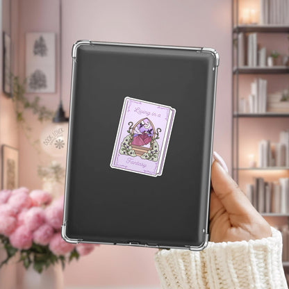 Living in a Fantasy Stickers / Bookish Stickers / Book Lover Gift / Bookish Dragon Merch / Kindle Sticker / / Reading Lover / E-Reader