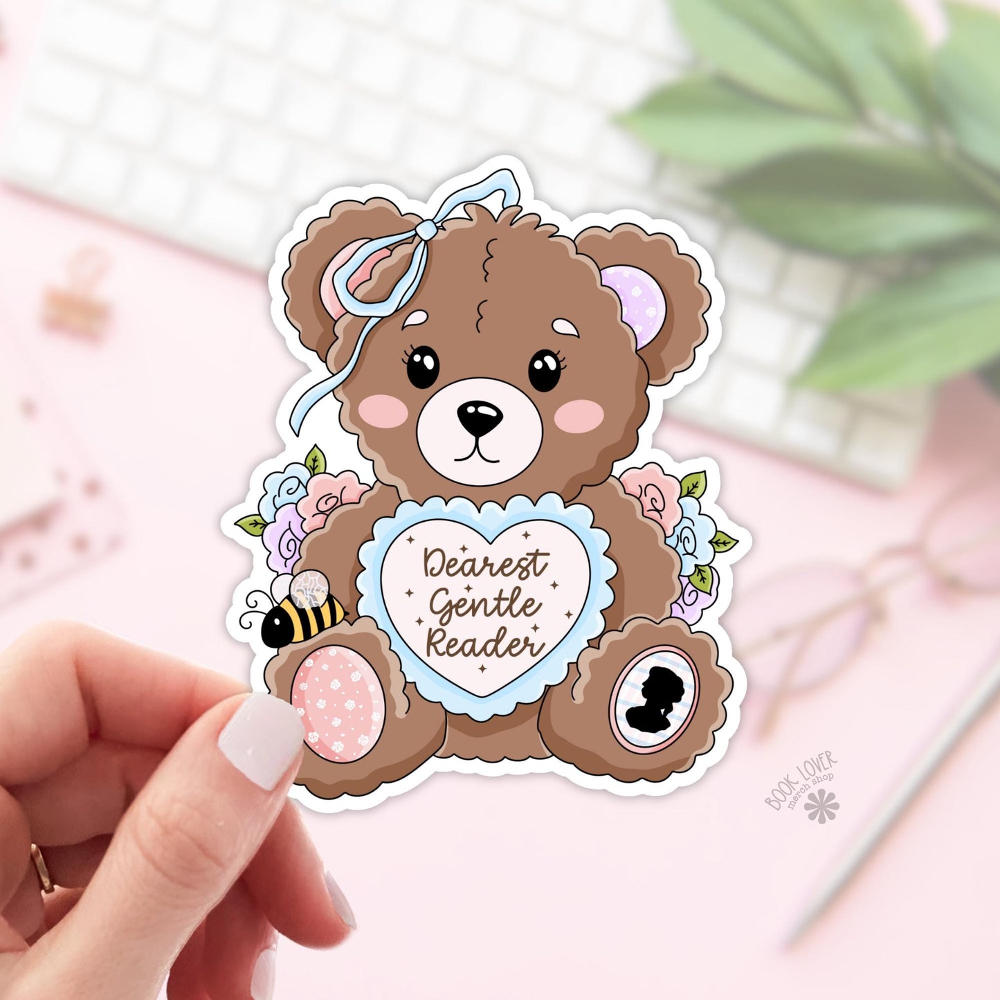 Dearest Gentle Reader Stickers / Bookish Bear Stickers / Book Lover Gift / Bookish Merch / Kindle Sticker / Romance Reader / Reading Lover
