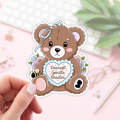 Dearest Gentle Reader Stickers / Bookish Bear Stickers / Book Lover Gift / Bookish Merch / Kindle Sticker / Romance Reader / Reading Lover