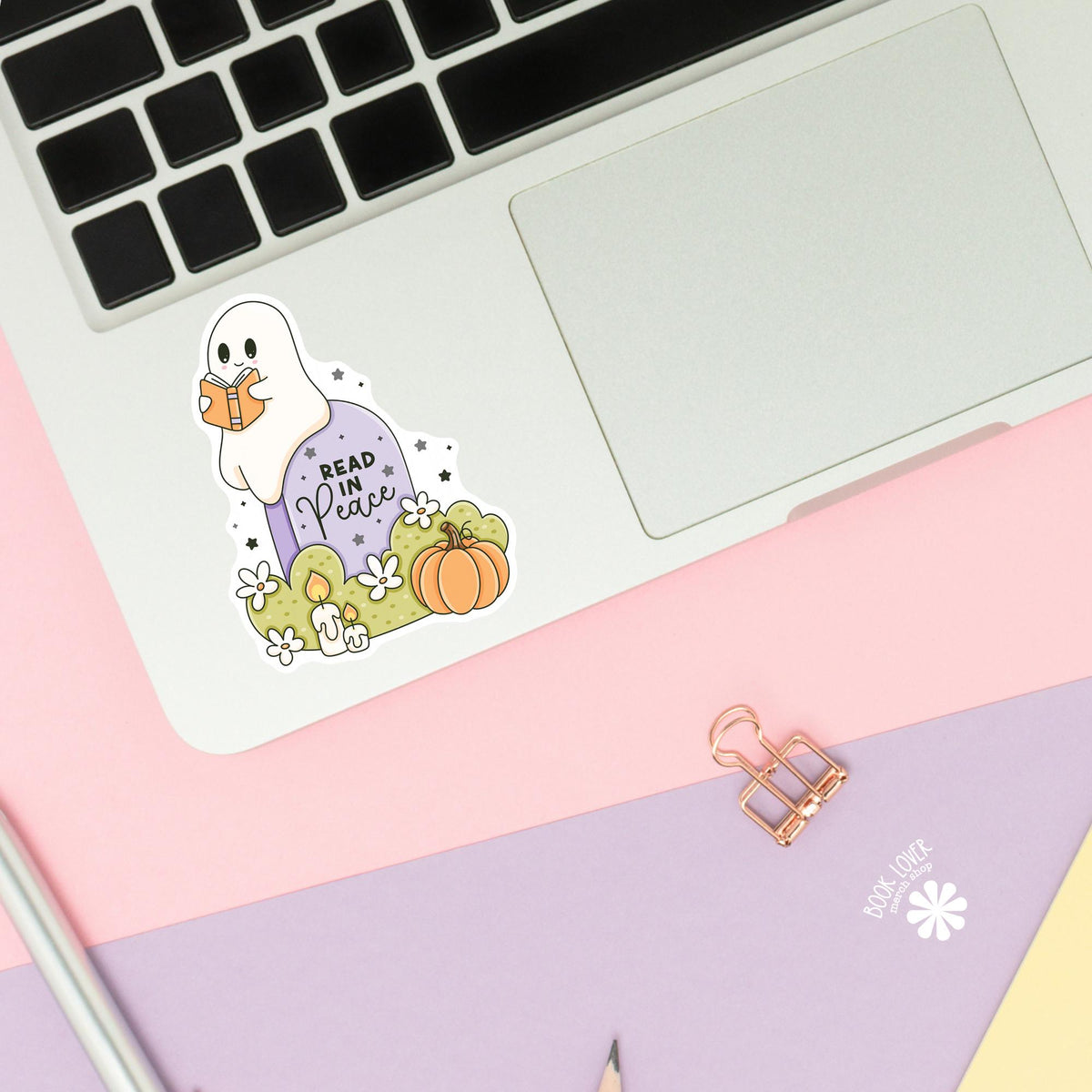 Read in peace ghost sticker close up, matte finish, book lover vinyl decal