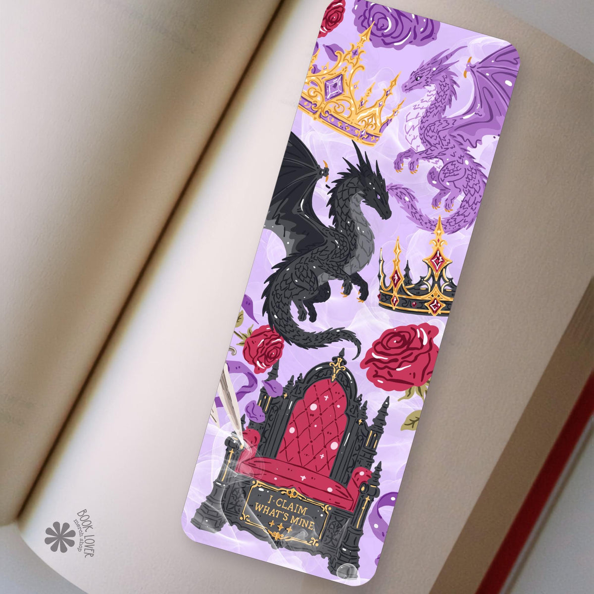 Dragon Throne bookmark in a book, page saver for readers