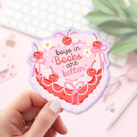 Heart Cake bookish sticker, vinyl die cut, cozy reader gift