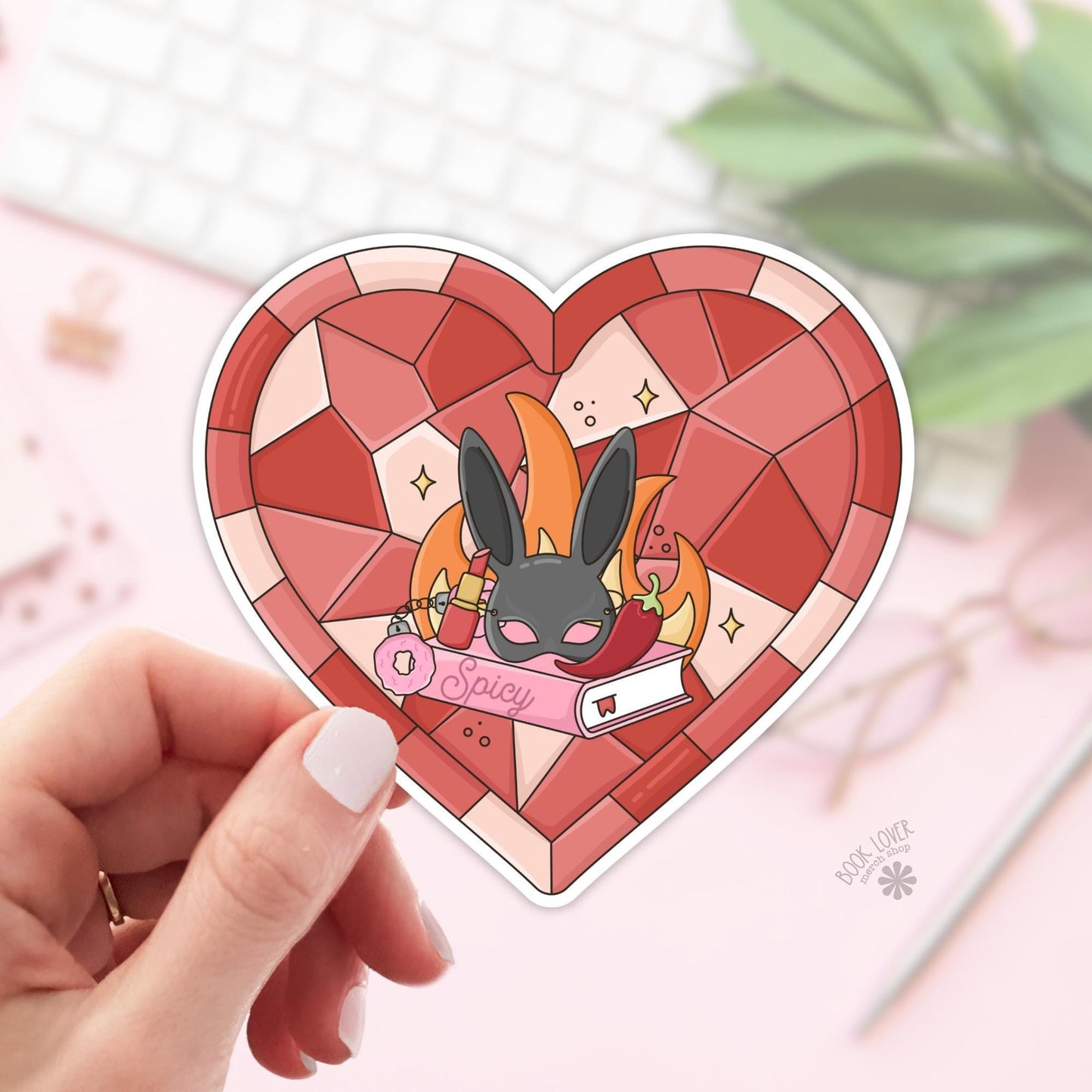 Bookish Spicy Stained Glass Heart Stickers / Bookish Stickers / Book Lover Gift / Bookish Merch / Kindle Sticker / Smut Reader
