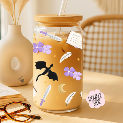 Fantasy Reader 16 OZ Glass Can With Lid and Straw / Bookish Mug / Book Lover Gift / Bookish Merch Stickers / UV Dtf Libbey Wrap Transfert