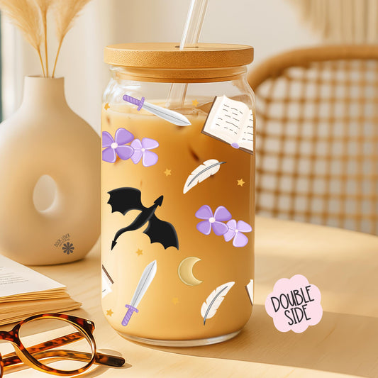 Fantasy Reader 16 OZ Glass Can With Lid and Straw / Bookish Mug / Book Lover Gift / Bookish Merch Stickers / UV Dtf Libbey Wrap Transfert