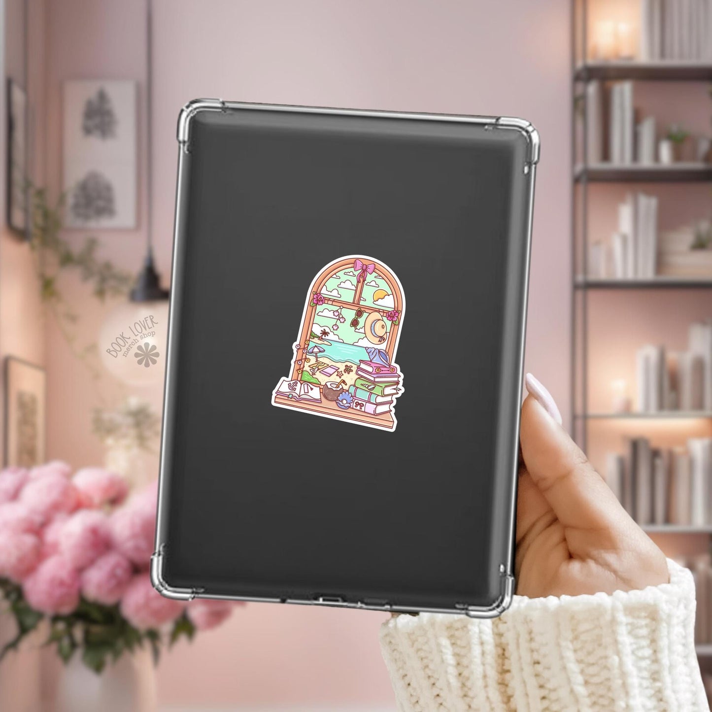 Bookish Beach Window Stickers / Bookish Stickers / Book Lover Gift / Bookish Merch / Kindle Sticker / Summer Reader / Reading Lover