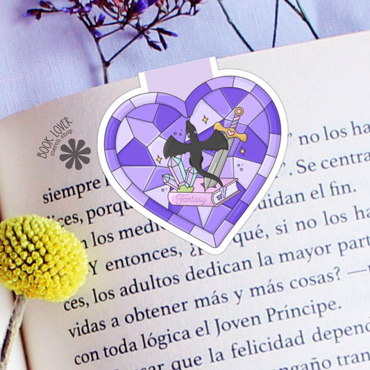 Fantasy Stained Glass Heart Magnetic Bookmark / Bookish Bookmark / Book Lover Gift / Bookish Merch / Fantasy Reader / Reading Lover