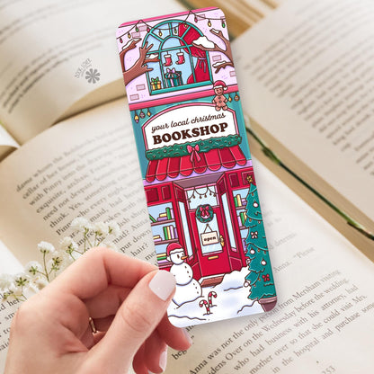 Christmas Bookshop bookmark, double sided page marker, holiday reader gift