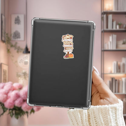 Autumn signpost Kindle sticker on desk, bookish autumn decal