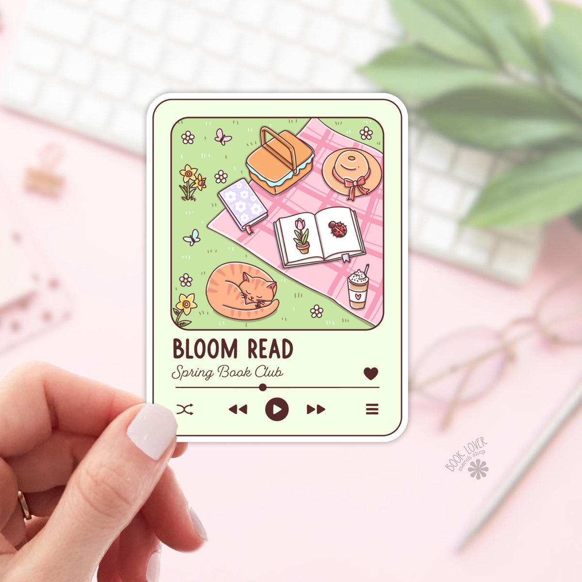 Bloom read spring book club bookish sticker, vinyl die cut, book lover gift
