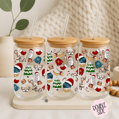 Magic Christmas 16 OZ Glass Can With Lid and Straw / Bookish Mug / Book Lover Gift / Bookish Merch Stickers / UV Dtf Libbey Wrap Transfert