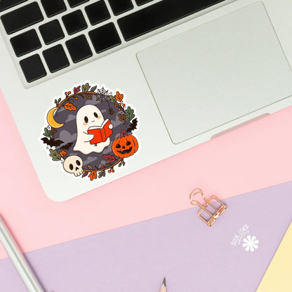 Ghost Reading in Dark Stickers / Halloween Bookish Stickers / Book Lover Gift / Bookish Merch / Kindle Sticker / Reading Lover / E-Reader