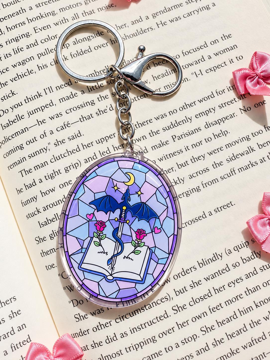 Romantasy Dragon acrylic keychain, bookish bag charm, view 2