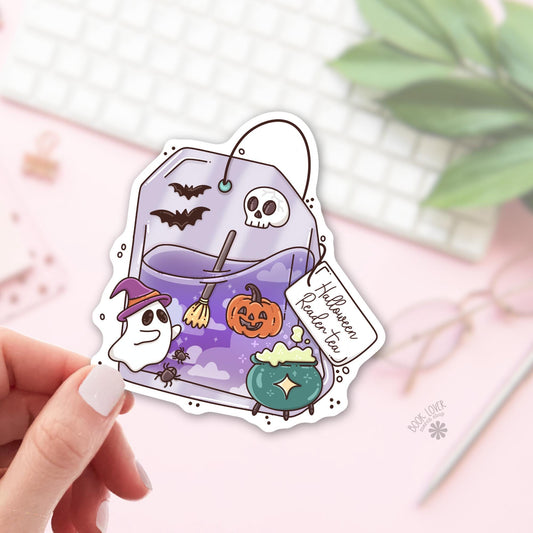 Halloween Reader Tea Sticker / Spooky Tea Bag / Ghost Bookish Sticker / Spooky Reader Gift / Witchy Cottagecore / Kawaii Halloween / Kindle