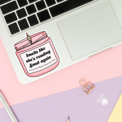 Smells like shes Reading Smut Again Stickers / Bookish Stickers / Book Lover Gift / Bookish Merch / Kindle Sticker / Smut Reader