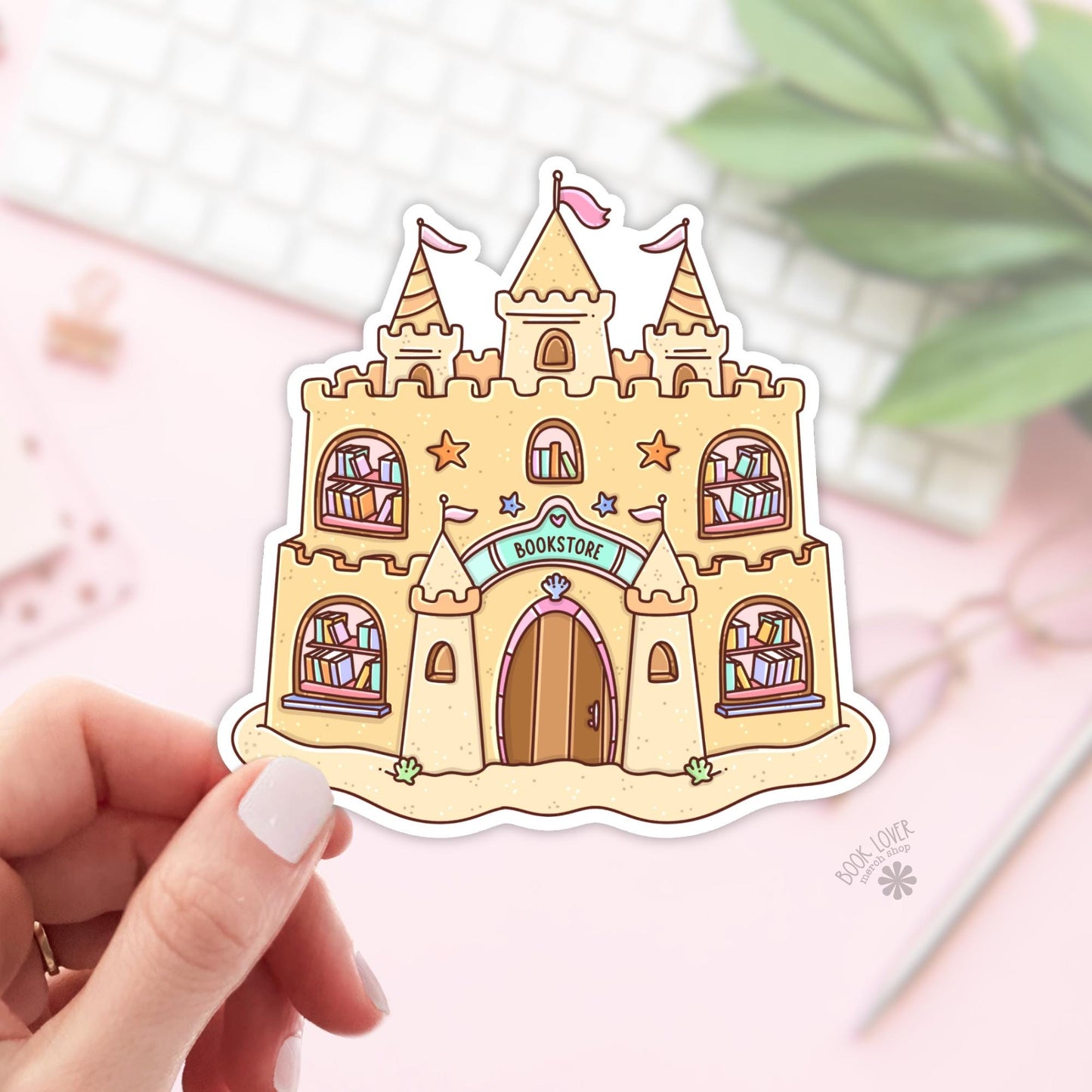 Sand Castle Bookstore Stickers / Bookish Stickers / Book Lover Gift / Bookish Merch / Kindle Sticker / Summer Beach Reading Lover
