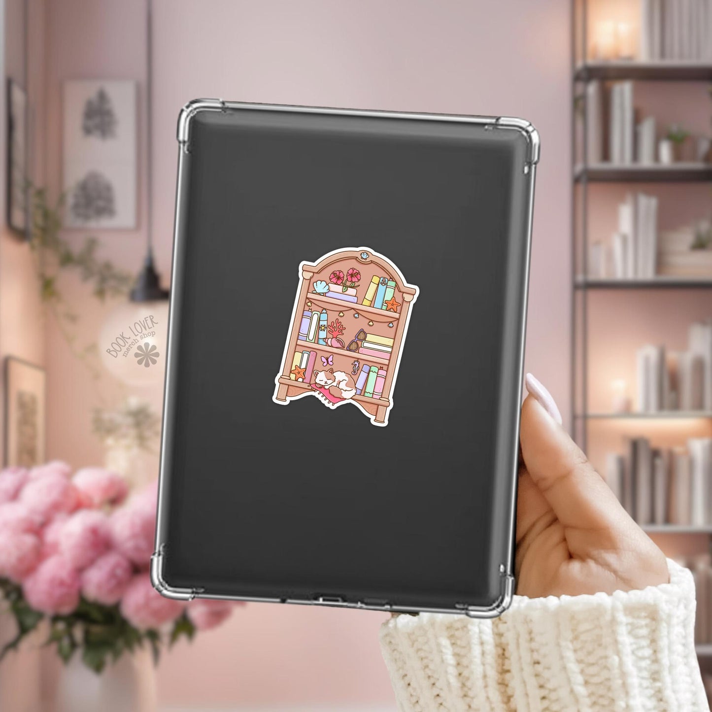 Summer Beach Bookshelf Stickers / Bookish Stickers / Book Lover Gift / Bookish Merch / Kindle Sticker / Cat Lover / Reading Lover / E-Reader
