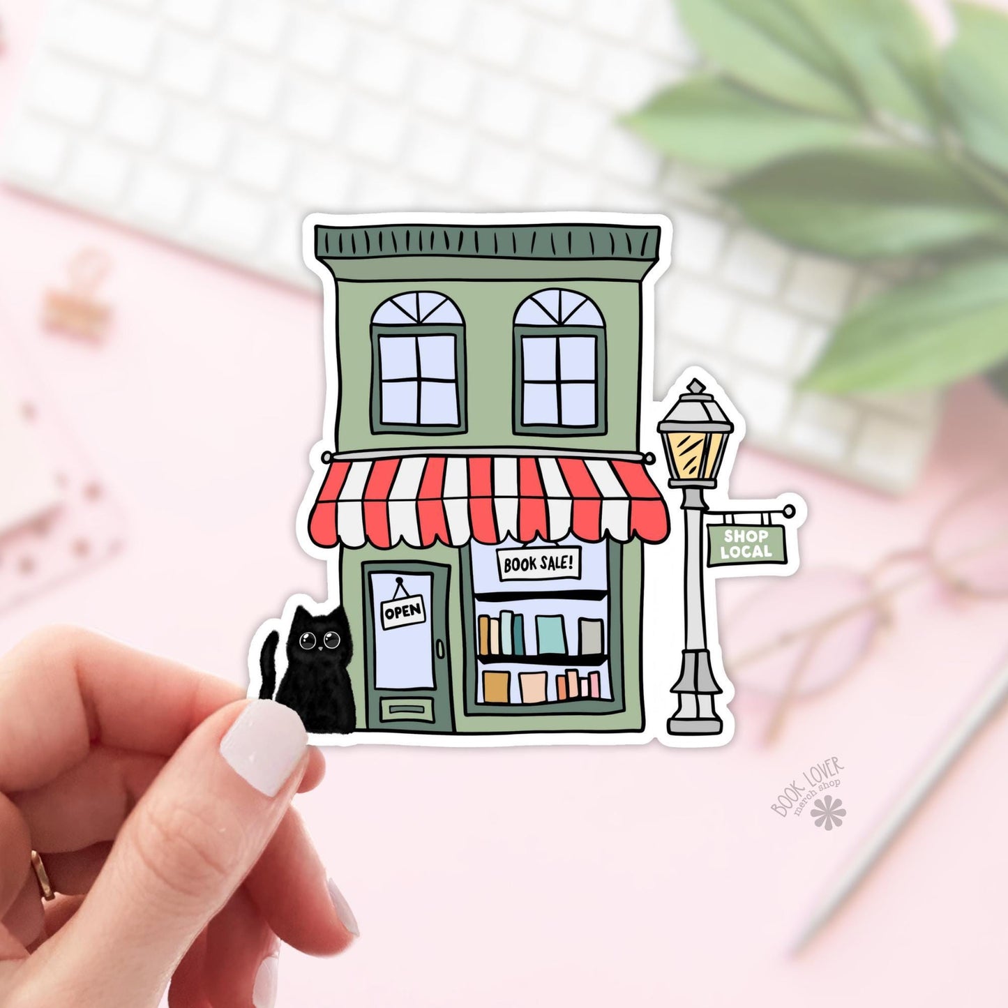 Bookshop With Black Cat Stickers / Bookish Stickers / Book Lover Gift / Bookish Merch / Kindle Sticker / Smut Reader / Reading Lover