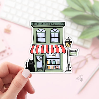 Bookshop With Black Cat Stickers / Bookish Stickers / Book Lover Gift / Bookish Merch / Kindle Sticker / Smut Reader / Reading Lover
