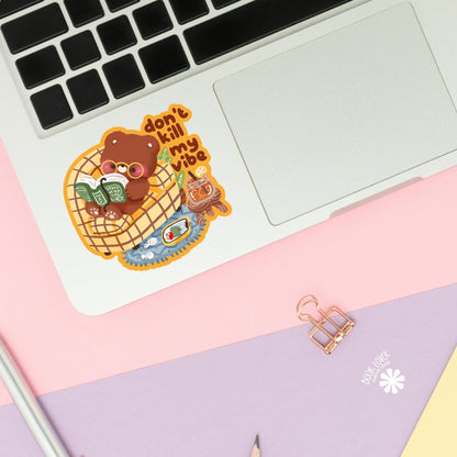 Cozy Bear sticker close up, matte finish, book lover vinyl decal