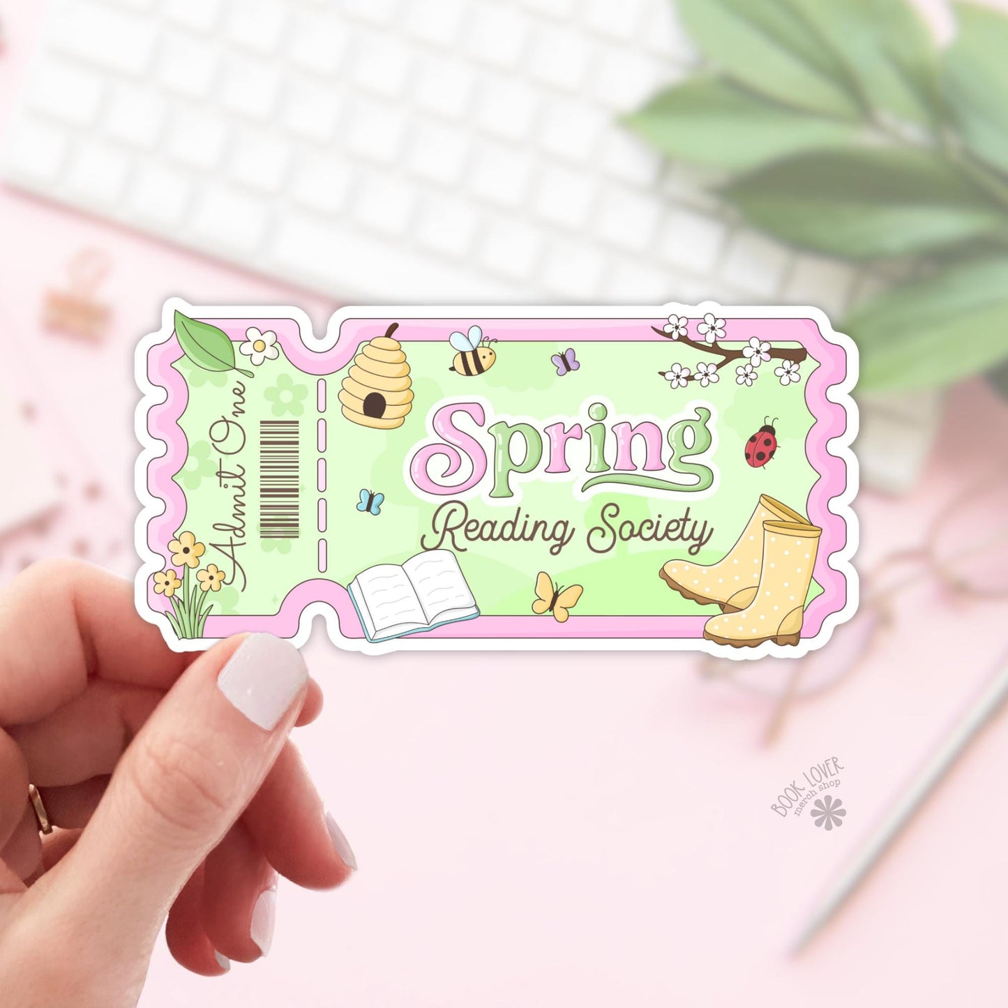 Spring Reading Society Stickers / Admit One Bookish Stickers / Book Lover Gift / Bookish Merch / Kindle Sticker / Reading Lover / E-Reader