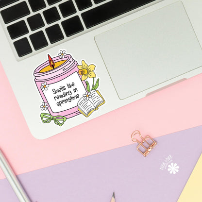 Smells Like Reading in Springtime Stickers / Bookish Spring Stickers / Book Lover Gift / Bookish Merch / Kindle Sticker / Reading Lover